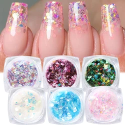 1Jar Shiny Nail Sequins Chunky Hexagon Glitter Pink Blue Summer Mermaid Aurora Flakes Manicure Sparkly Powder Paillettes ID01-06