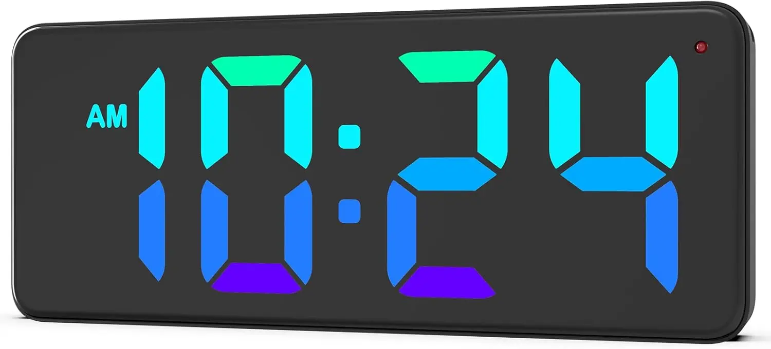 

Dynamic RGB LED Digital Wall Clock with Auto-Brightness, Large Digits for Home and Office