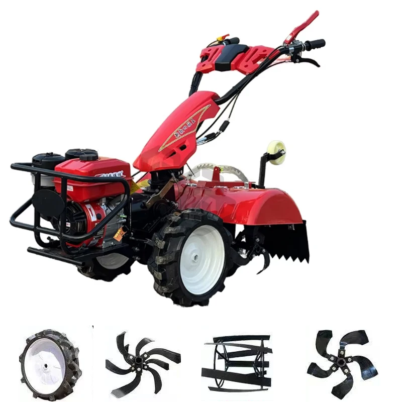 

Hand-Held Mini Rotary Tiller, 2-Wheel Tractor with Rear-Tine Cultivator, Agricultural Garden Farming Equipment, Small Soil Tille