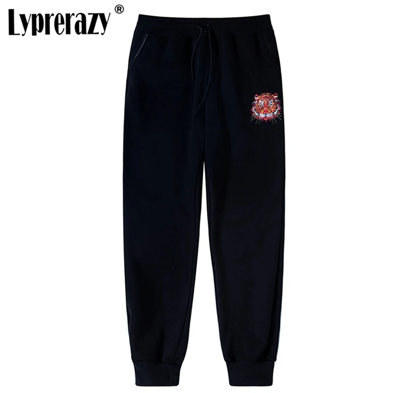 Lyprerazy National Tide Tiger's Head Embroidery Sweatpants Men's Casual Pants Autumn Winter Casual Loose Cuffed Pants