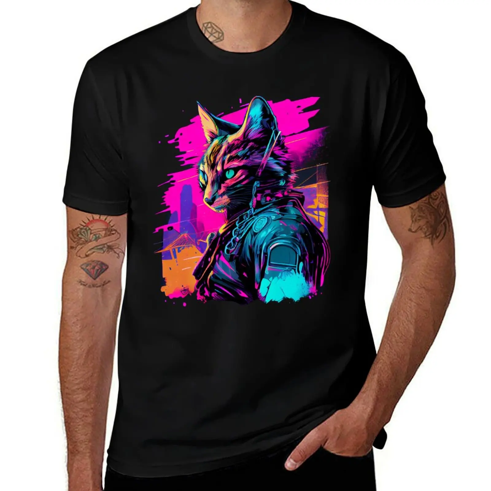 

Lynx Synthwave T-Shirt topping shirts graphic plus size clothes men t shirts