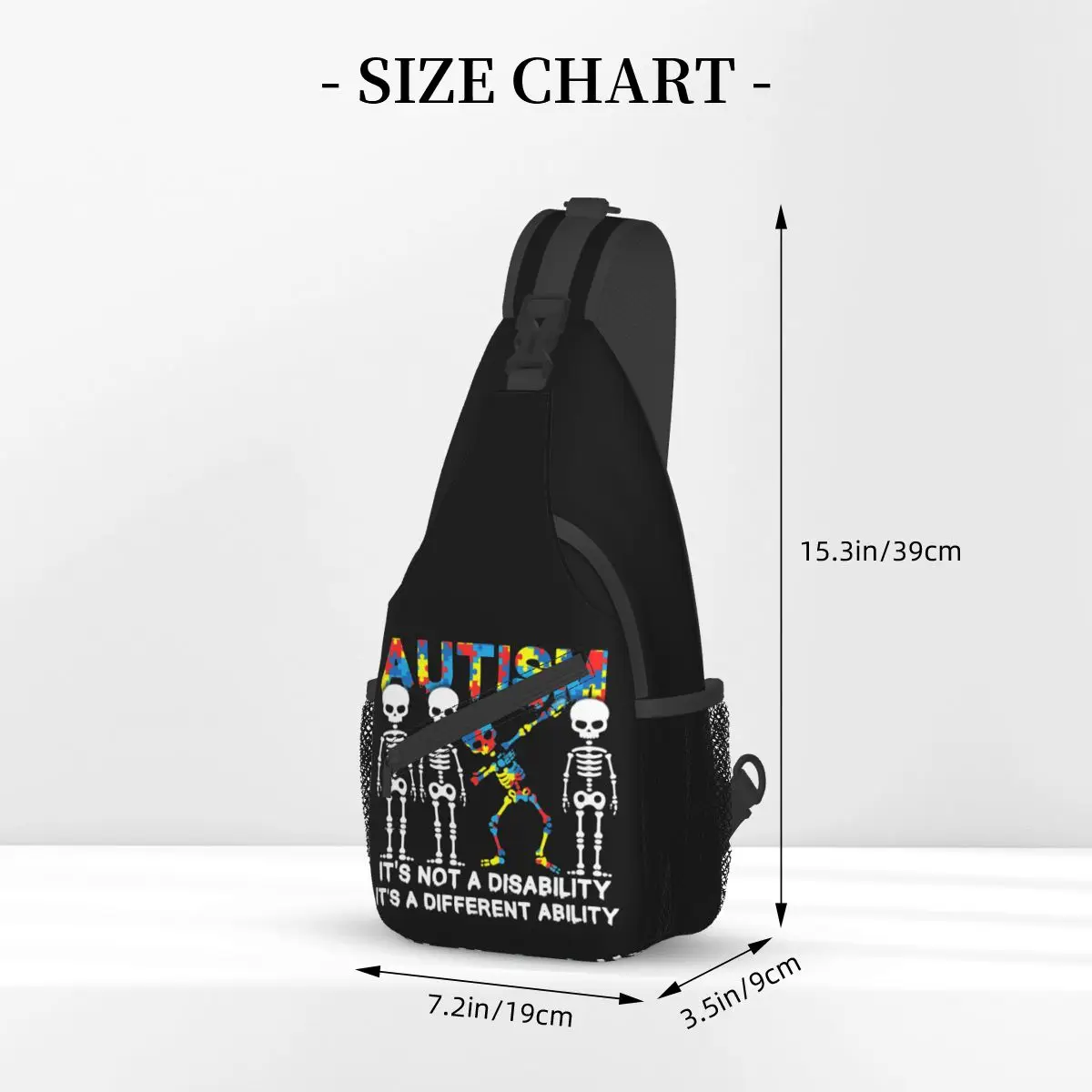 Autismo Costume abilità Crossbody Sling Bag borsa petto Dabbing scheletro spalla zaino Daypack per escursionismo viaggio ciclismo Satchel