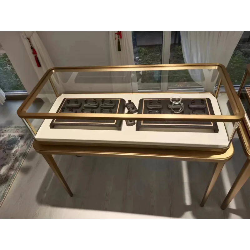 custom.Luxury High-End Custom Metal Glass Combination Jewelry Display Stand LED Light Display Cabinet Commercial Furniture view 5