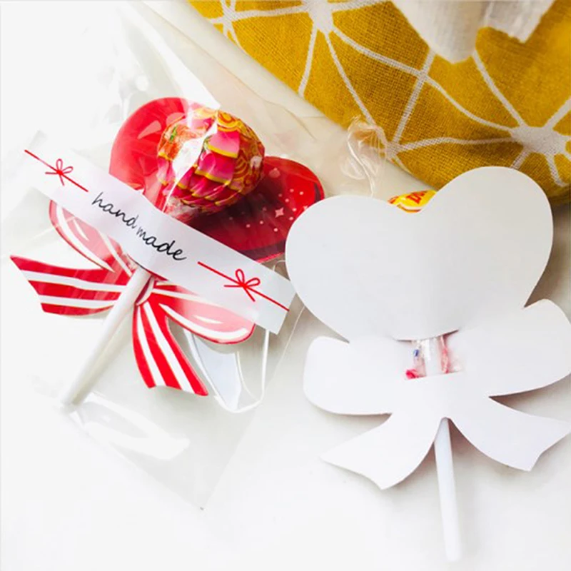 50Pcs Red Heart Bow Lollipop Decorating Cards For Valentine's Day Wedding Birthday Party Supplies Candy Decor Gift Favors...