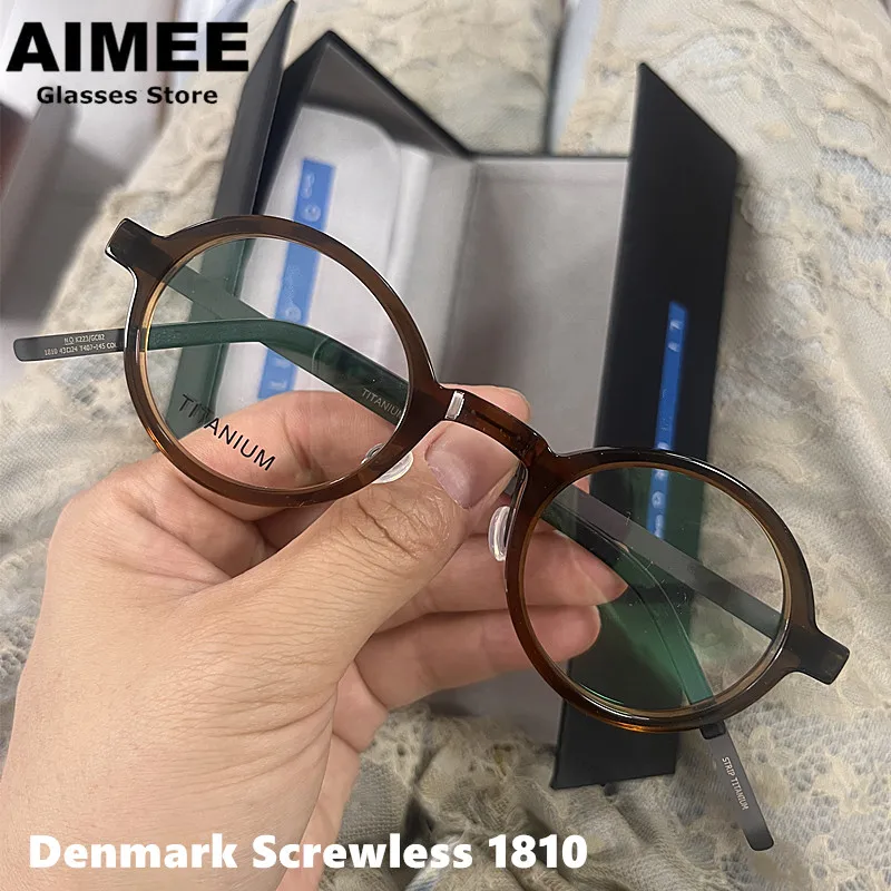 

Denmark Brand Small Round Titanium Ultralight Glasses Frame Men Screwless Prescription Eyeglasses Women Myopia Eyewear 1810 Gafa
