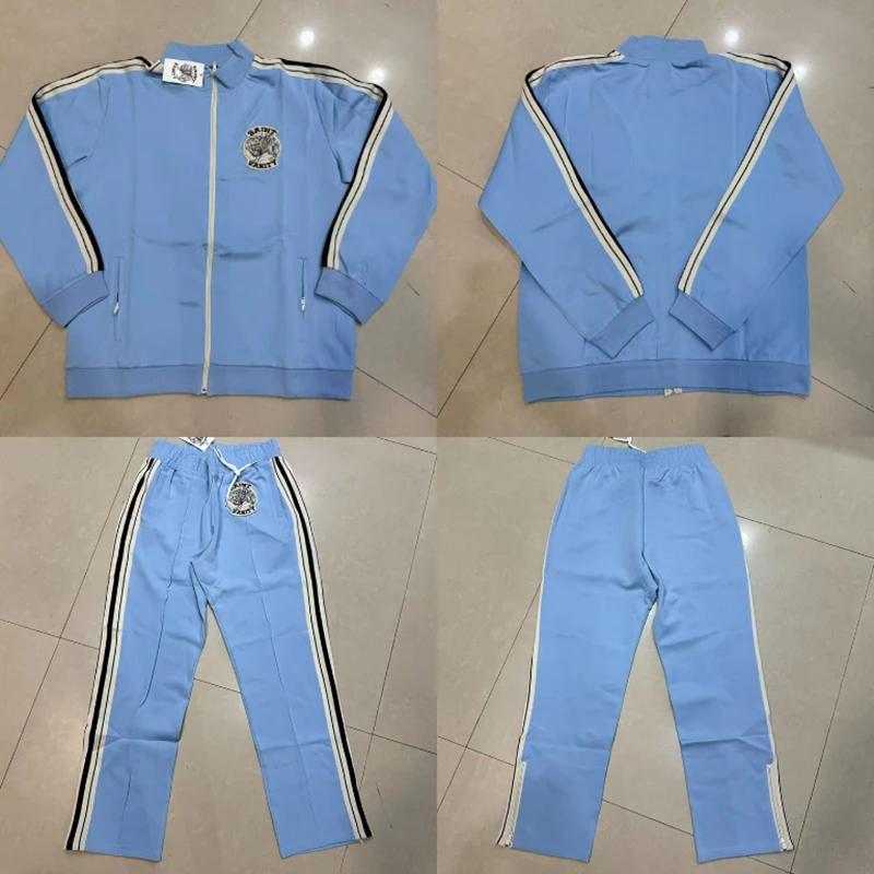 2026 New SAINT Men Loose Fit Track Pants Drawstring Elastic Waist Decorative Side Stripe Embroidery Detail
