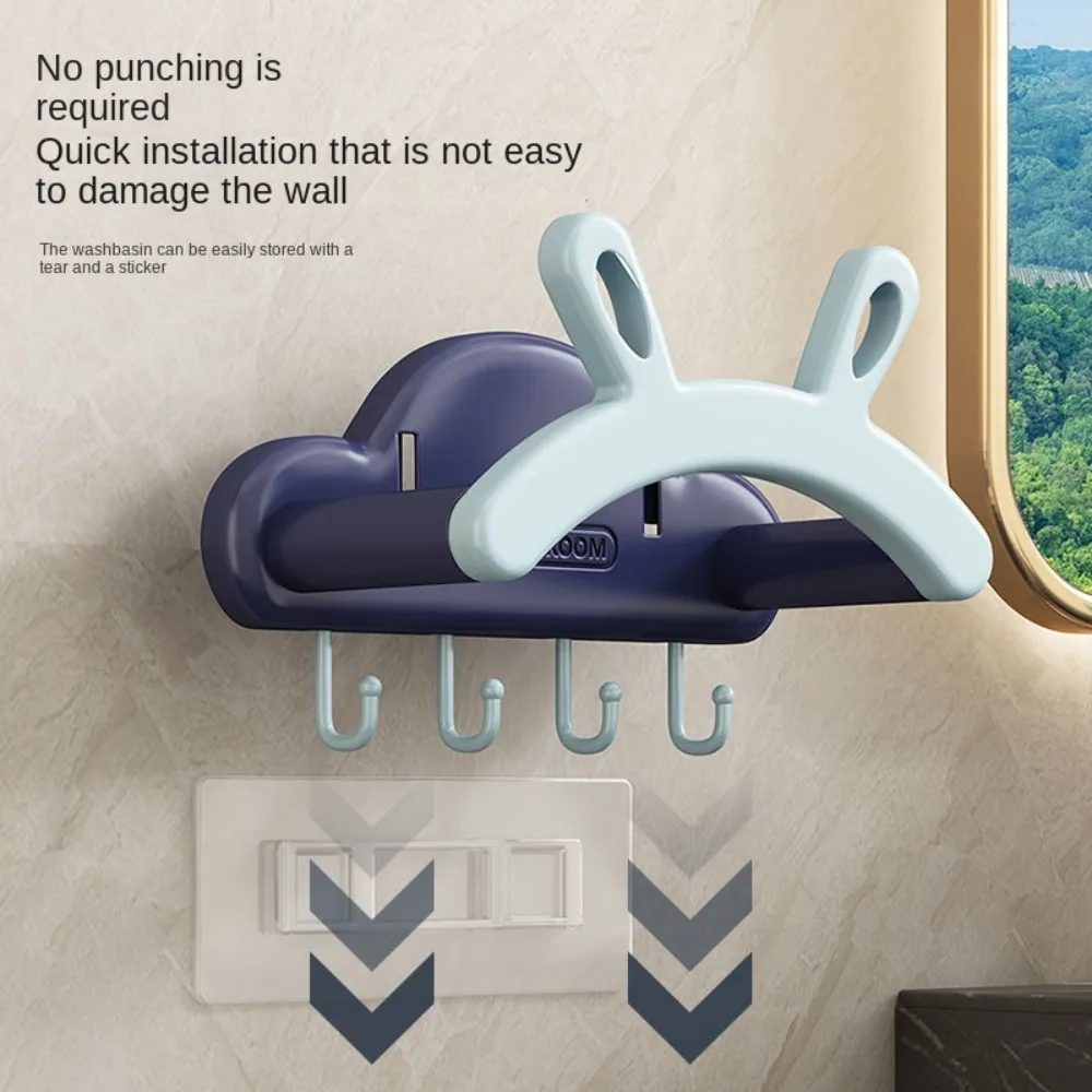 Rabbit Ear Shape Bathroom Bracket Stretchable Punch-free Washbasin Rack with Hook Strong Bearing Basin Storage Rack Bathroom