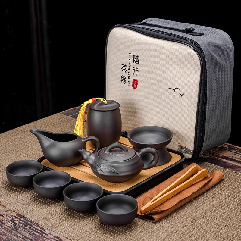 Chinese Tea Ceremony Set Portable Purple Clay Cup Pot Kung Fu Tea Tools Set Dining Home Travel Dinnerware Accessories