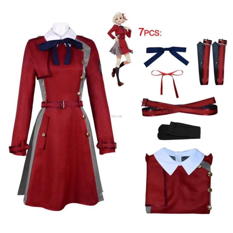 Disfraz de Cosplay de Anime Lycoris Recoil Nishikigi Chisato Inoue Takina, vestido de Cosplay, uniforme, traje con peluca, Disfraces de Halloween para mujer