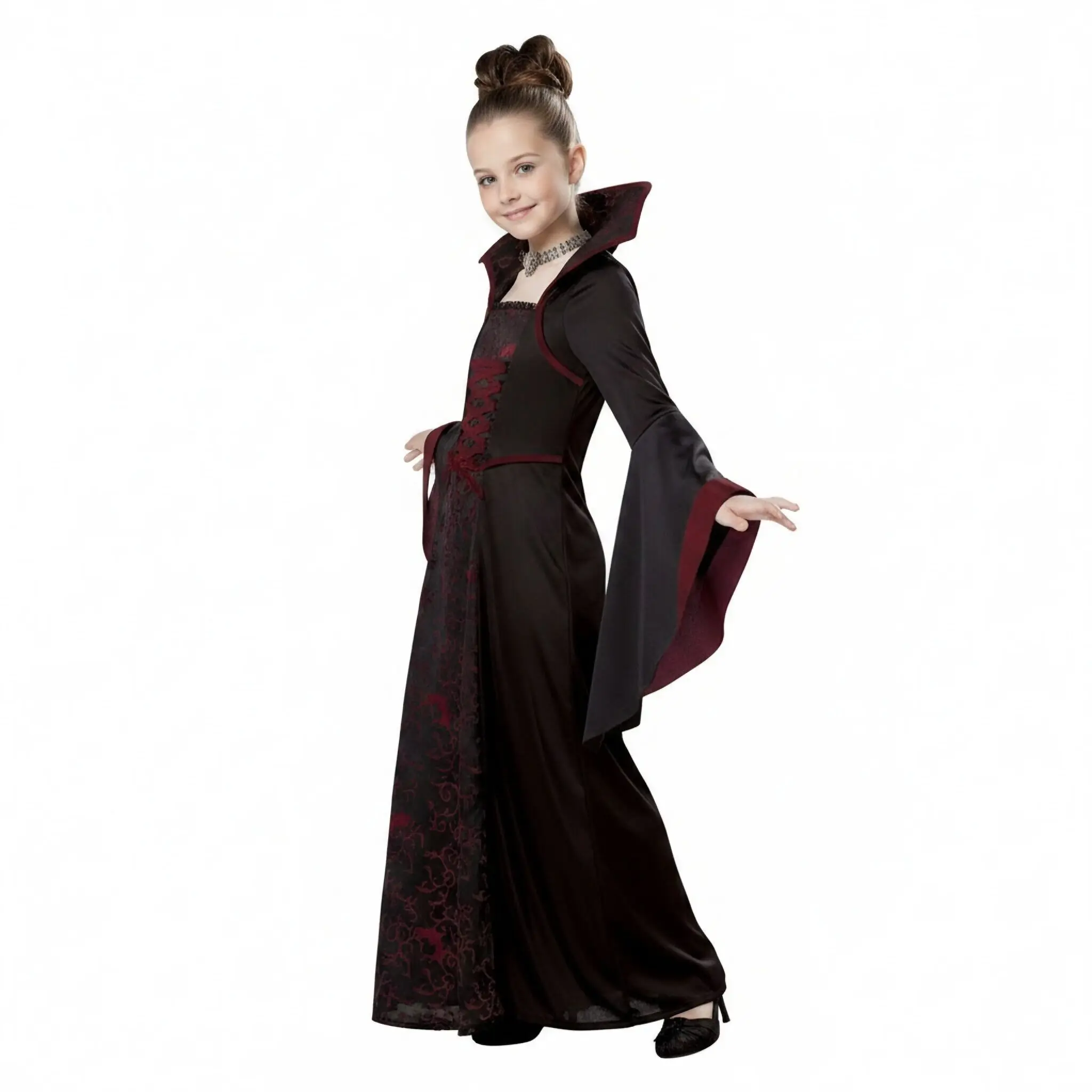 Mädchen Geisterbraut Halloween Cosplay Verkleidung Gothic Schwarzes Abendkostüm für Kinder Karneval Party Kleidung Geschenke – Detail 6