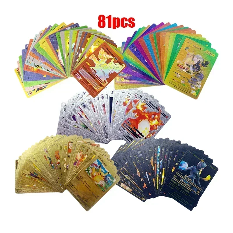 55PCS Pokemon Colorful Gold Foil Card Charizard Pikachu Arceus Diamond Rainbow English French German Spanish VSTAR GX VMAX Cards