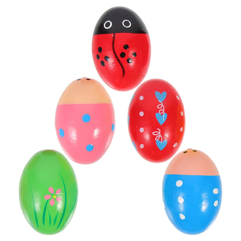 5 Pcs Maracas Toddler Toys Egg Shaker for Kids Easter Gifts Musical Instrument Cute Wooden Small Percussion Eggs