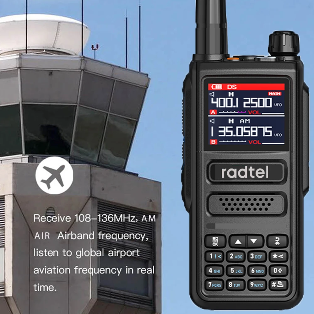 Radtel RT-470 아마추어 햄 양방향 라디오 방송국, 6 밴드, 256CH 에어 밴드 워키토키, NOAA LCD 컬러, 경찰 스캐너 항공, 10W
