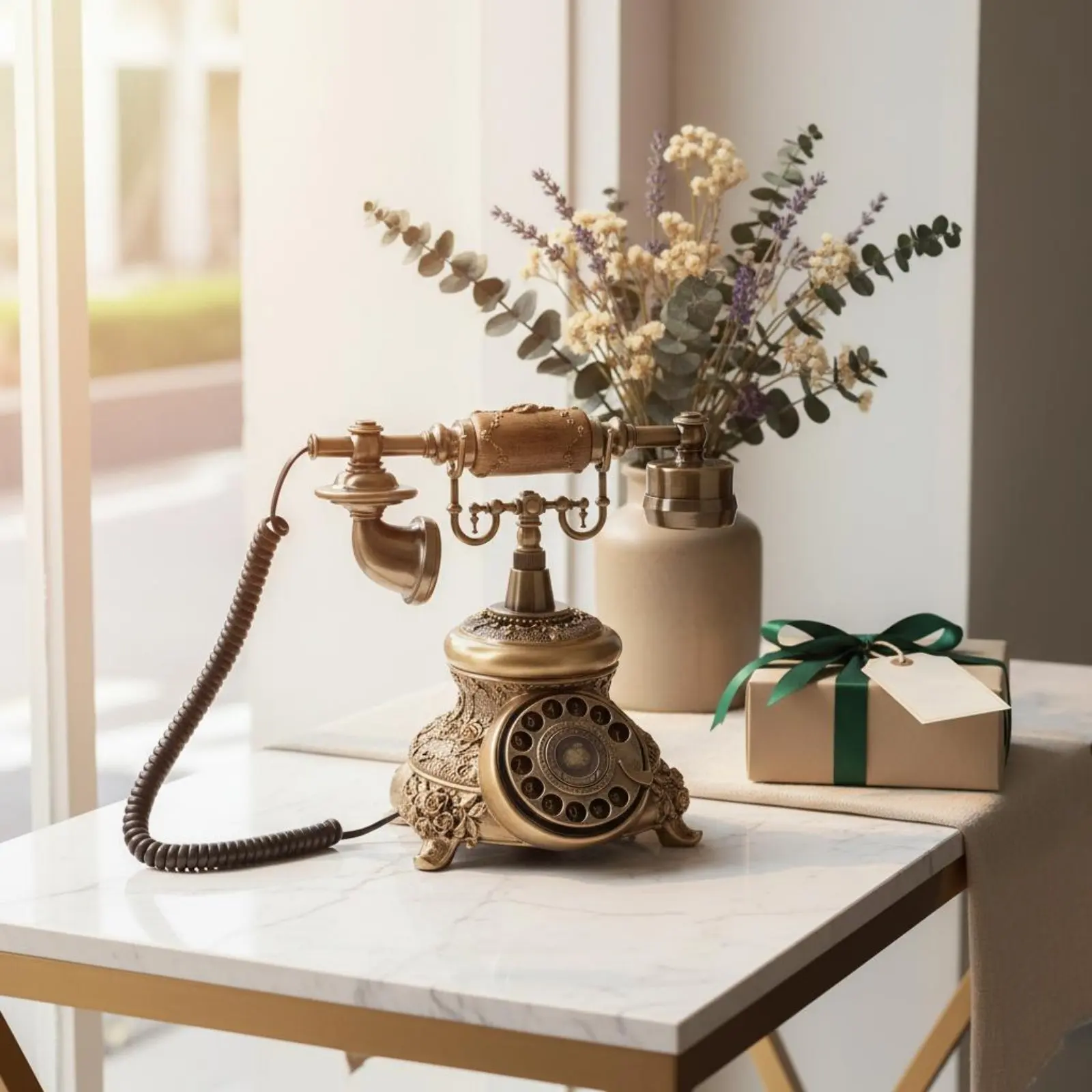 

Antique Vintage Desk Phone Classic Design Antique Desk Phone Rotary Turn Telephone Decorative Communication Device