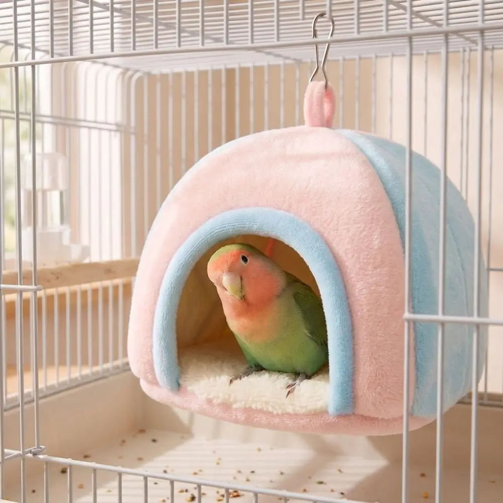 Thick Velvet Parrot Fleece Warm Nest Soft Skin-Friendly Sherpa Inner Liner Plush Hanging Bird Bed Rounded Door Opening
