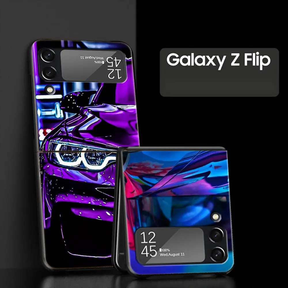 Niebieskie czerwone etui na telefon sportowy JDM do Samsung Galaxy Z Flip 3 4 5 składane etui na Samsung Z Flip3 Flip4 twarde etui na zderzak