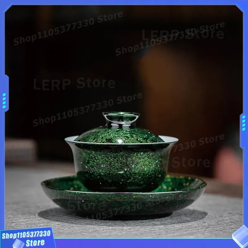 Handmade Lacquerware Tea Set Large Rhino Skin Pattern Bowl with Pot Traditional Intangible Heritage Craft Three Colors