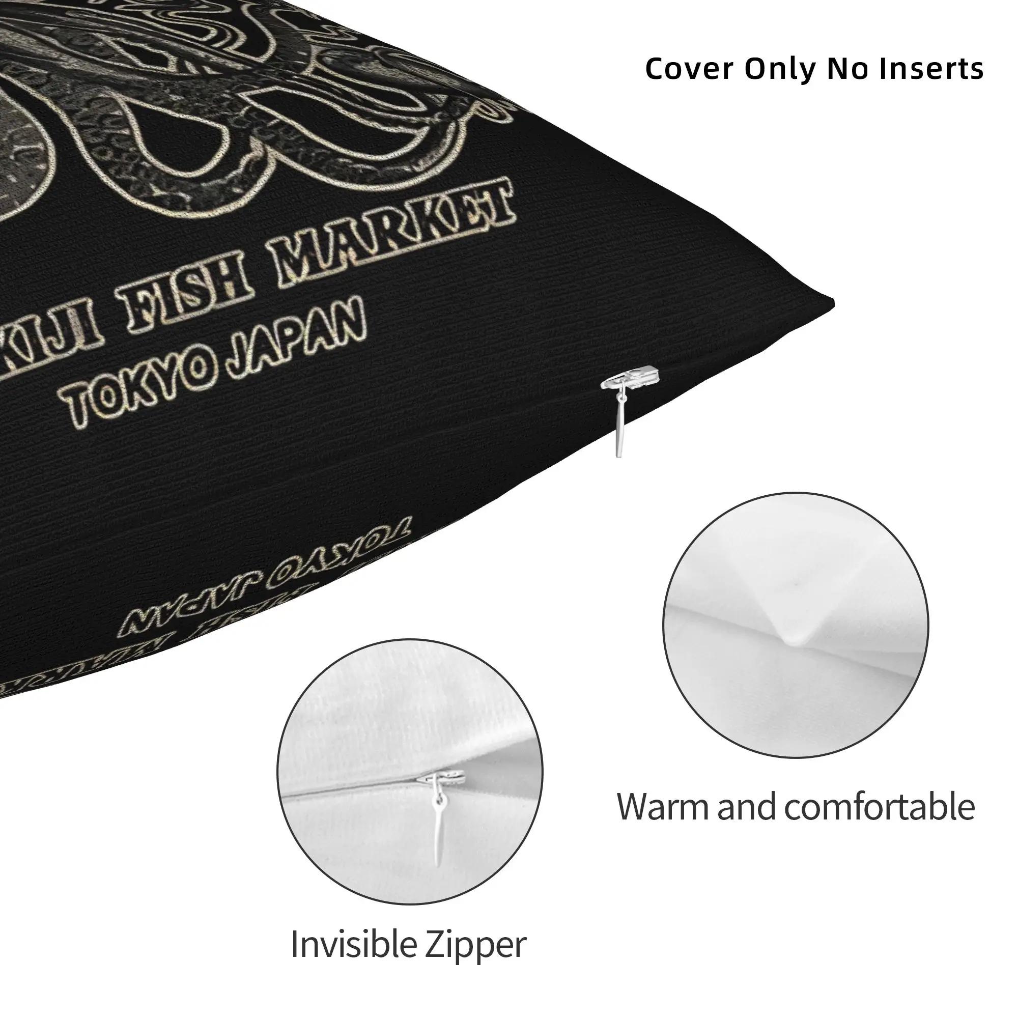 Printing Vintage Tsukiji Fish Market Japan Pillowcase Polyester Cushion Cover Decoration Seafood Pillow Case Cover Home Zippered