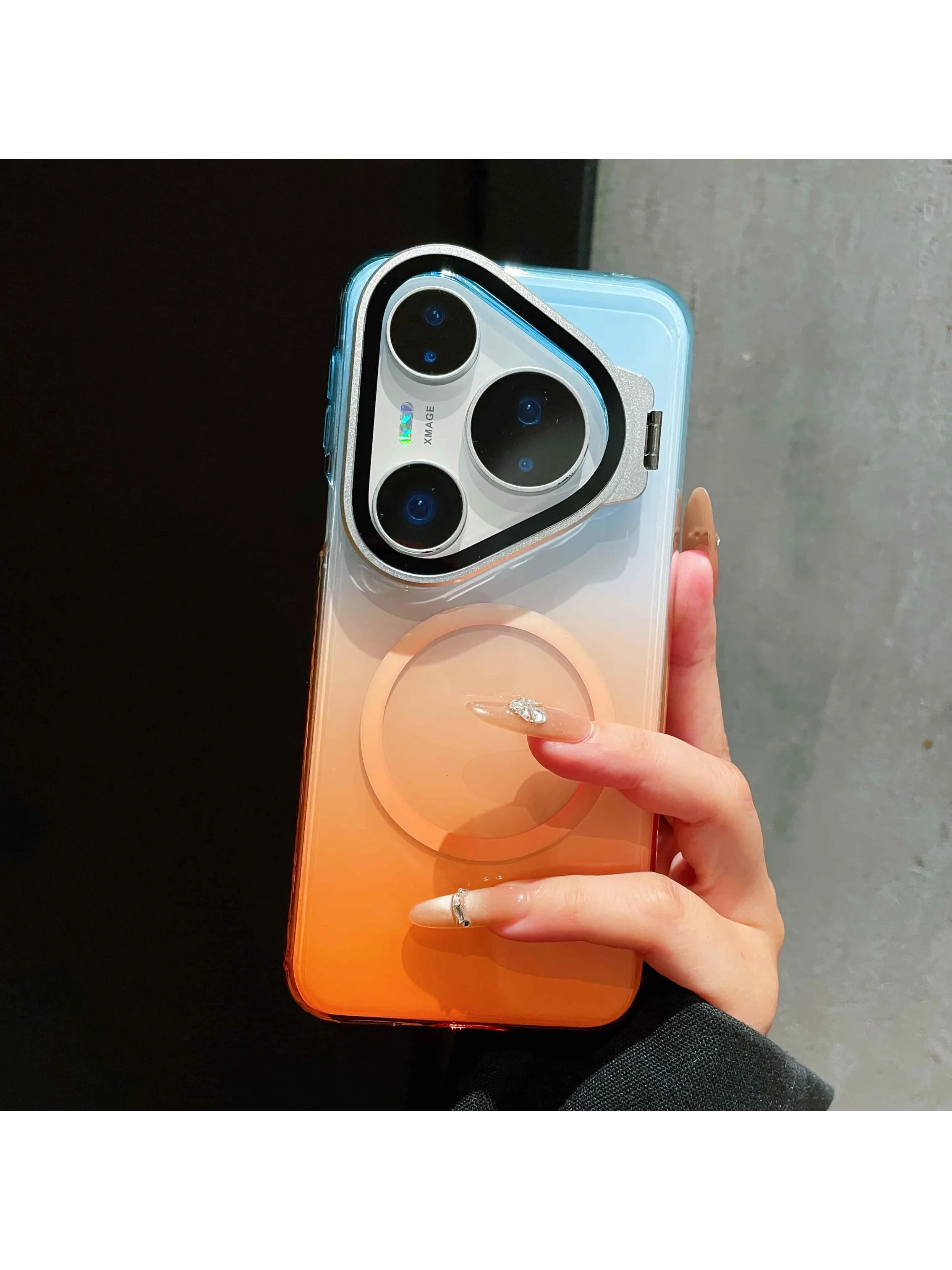Etui na Huawei Pura 90S 90 Pro Max 80 70 Pro + Magnetyczny Niewidoczny Uchwyt na Obiektyw Przezroczysta Gradientowa Kolorowa Akrylowa Obudowa Funda — zdjęcie produktu 7