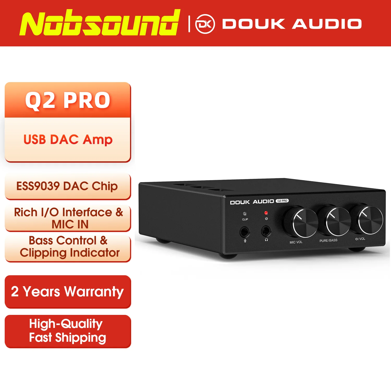 Nobsound Q2 PRO Mini Stereo Gaming DAC MIC Headphone Amp USB/OPT D/A Audio Converter 32Bit/192K
