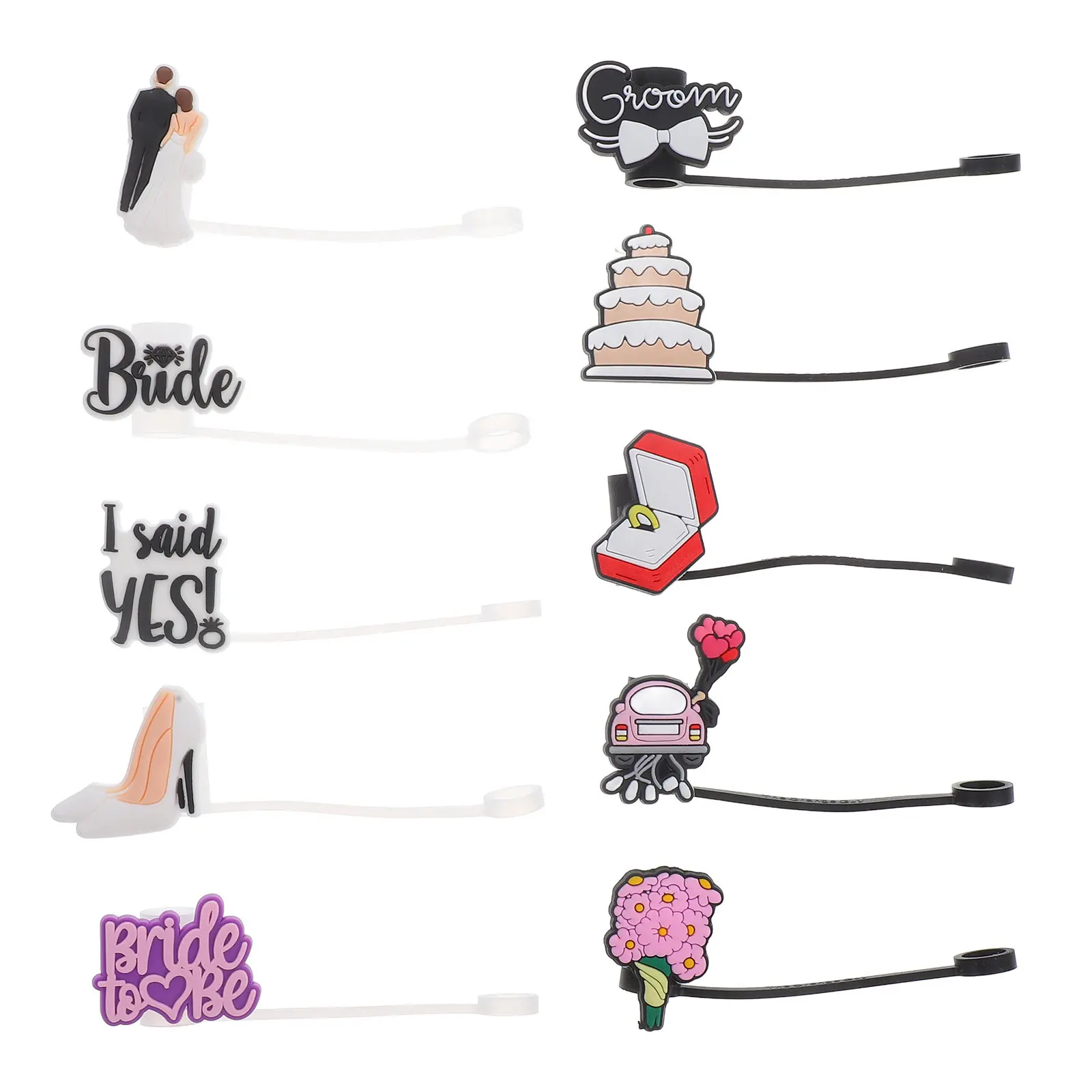 10Pcs Silicone Straw Covers Cute Wedding Themed Straw Stoppers Reusable Drink Toppers Protective Caps for Travel