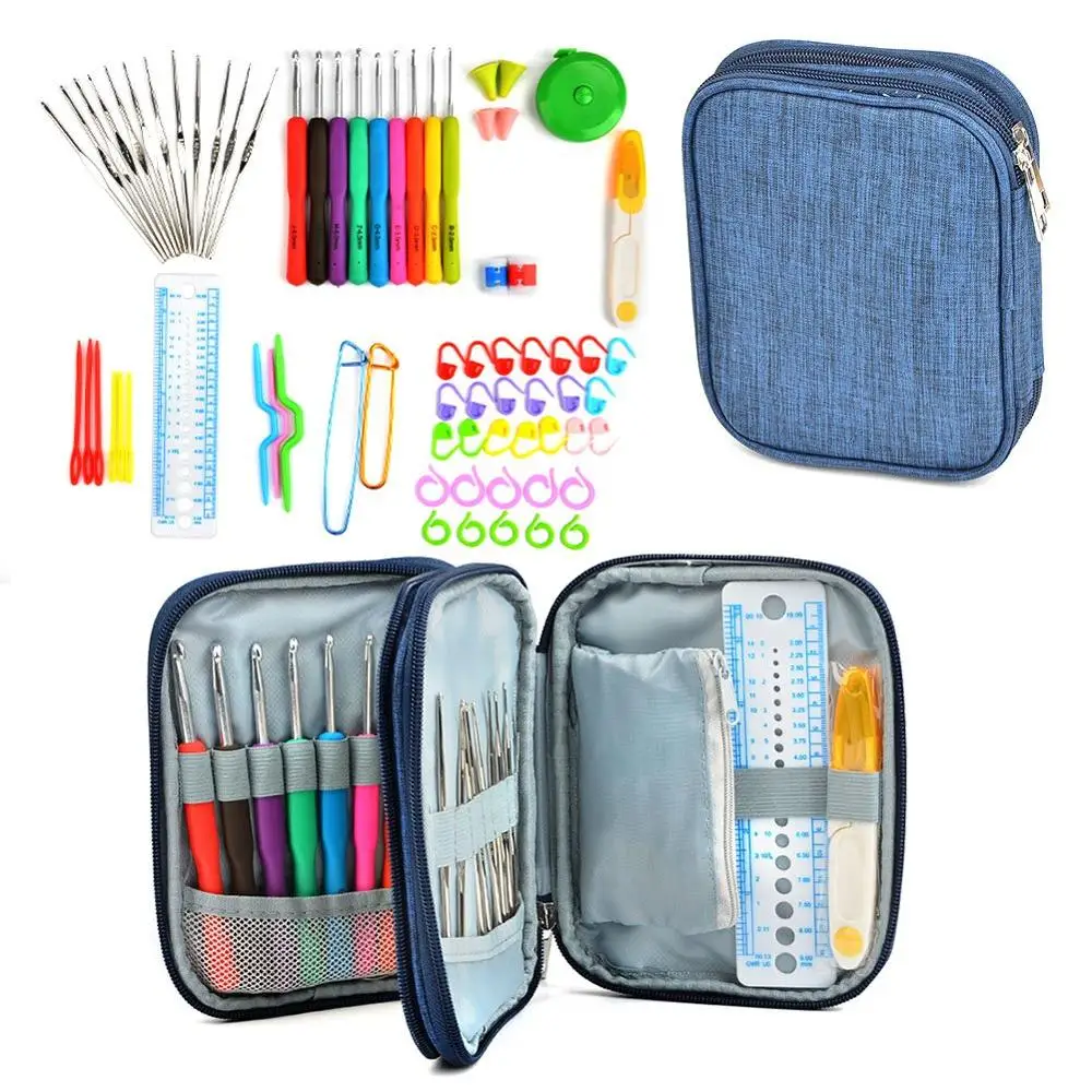 Kit de ganchillo ergonómico para principiantes, accesorios completos con estuche de doble cremallera, paquete de 72