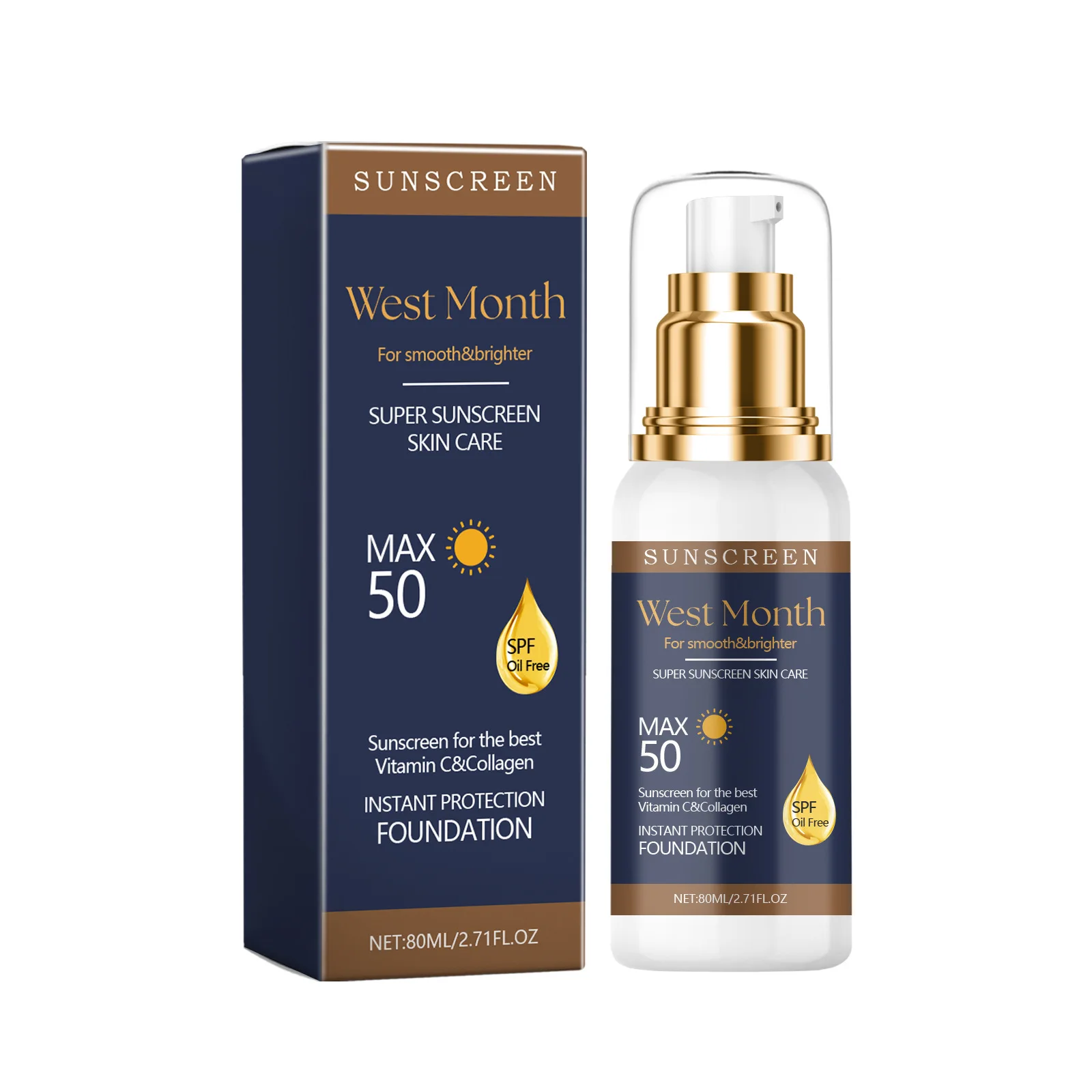 Sunscreen Vitamin C & Collagen Instant Protection Foundation Moisturizing Gentle Refreshing Isolating UV Protective Cream