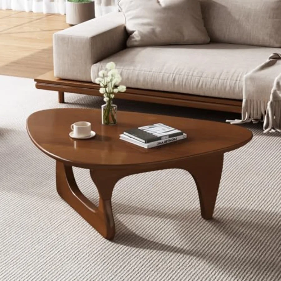 

Деревянный журнальный столик Современный треугольный журнальный столик середины века для гостиной Деревенские ножки из цельного дерева и столешница Фермерский дом из ореха