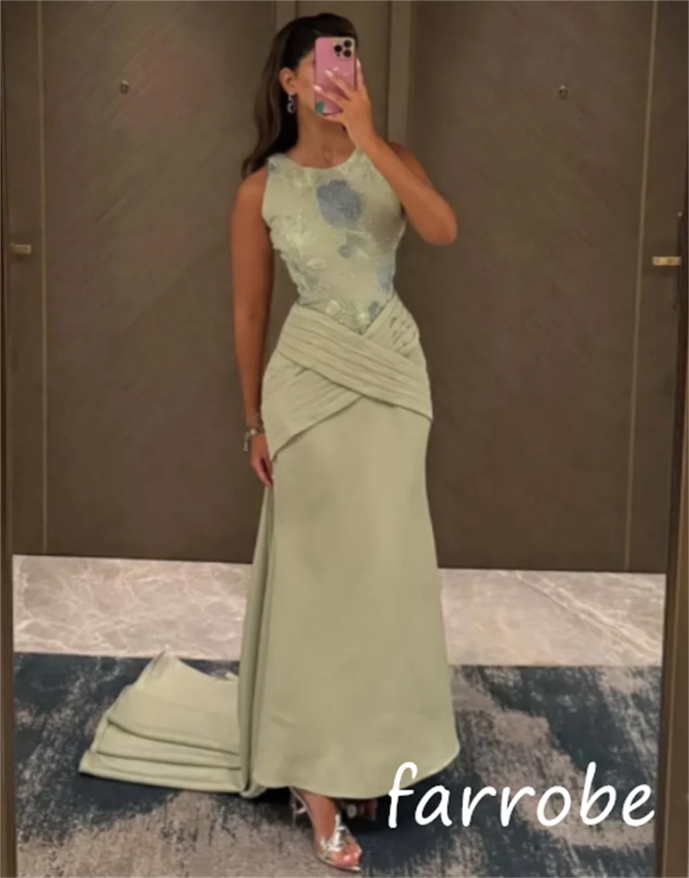 Customized Pastrol Unisex Jersey Flower Pleat Trumpet Scoop Neck Midi Dresses Bespoke Occasion Intricate