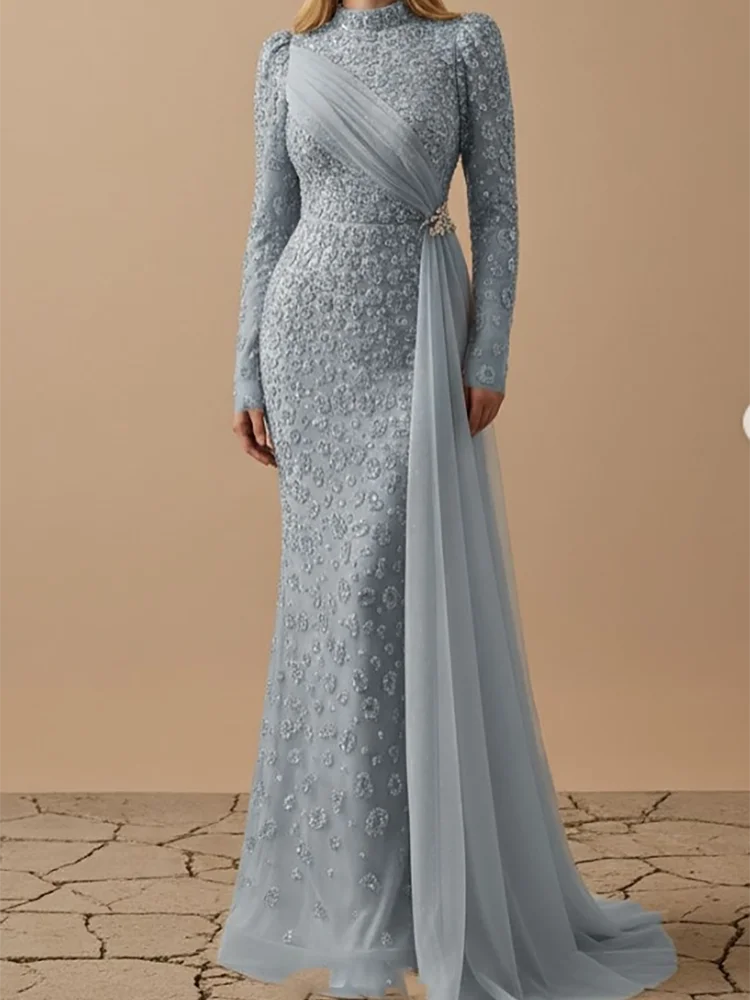 럭셔리 하이 칼라 멀티 컬러 아플리케 같은 인어 공식적인 이브닝 드레스 생일 파티 댄스 파티 드레스 맞춤형