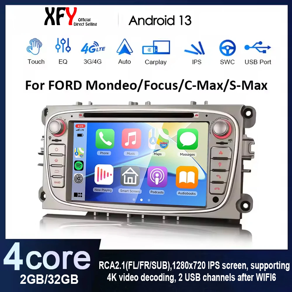 

XFY For Ford Focus Mk2 S-Max Mondeo Galaxy C-Max Car Radio Carplay GPS Multimedia Video Player DSP AHD DVR 2Din Stereo Carplay