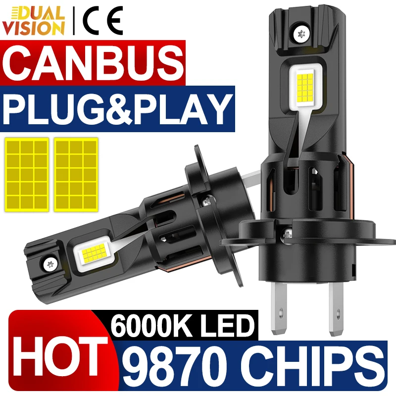 H7 LED High Low Beam Headlamp Canbus Error Free Turbo Car Headlight H7 LED CSP Chip Automobile Driving Lamp 6000K 12V 2Pcs