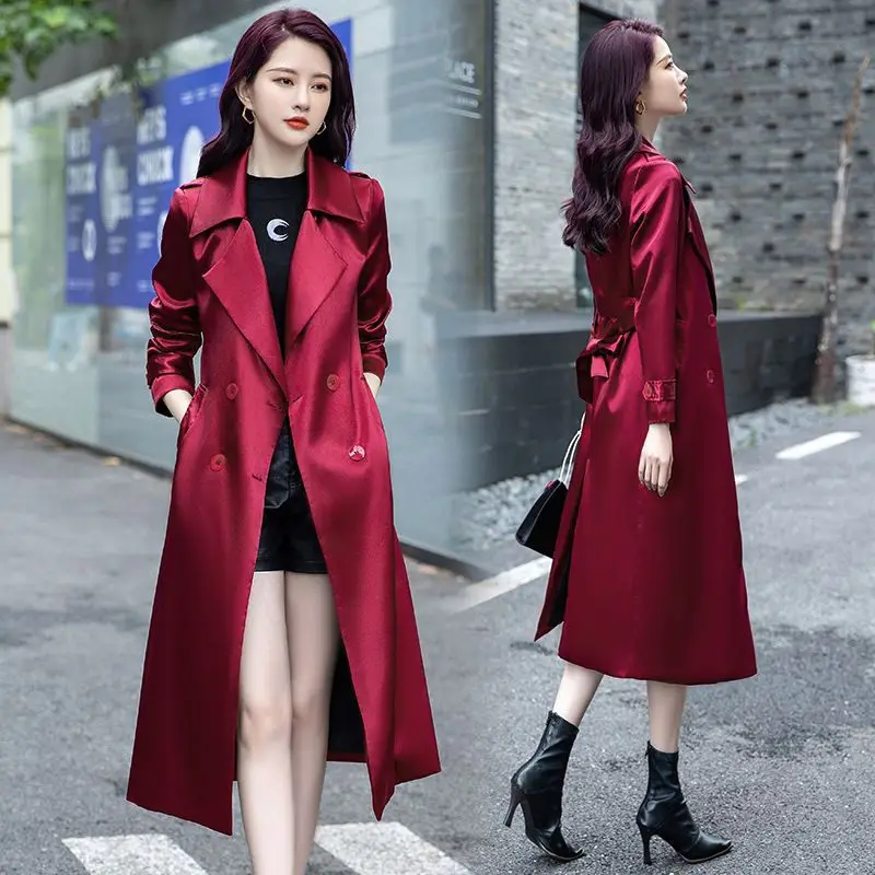 

Spring And Autumn Smooth And Soft Windbreaker Mid Length Popular 2024 New Fashion Women's Outerwear Elegant Trench Coat K340