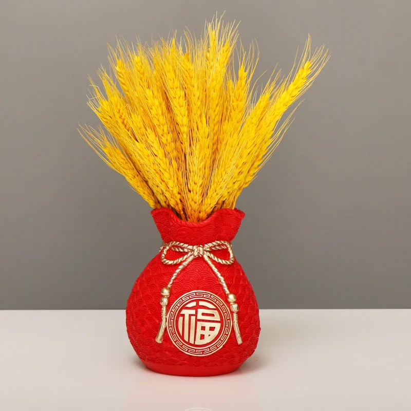 New Lucky Bag Vase Dried Flower Decorative Ornament Gold Wheat Barley Lucky Living Room Moving into the New House Opening Gift