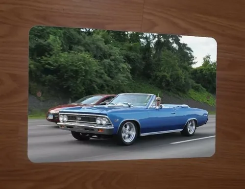 1966 chevelle ss 396 blue convertible  Metal Wall Sign