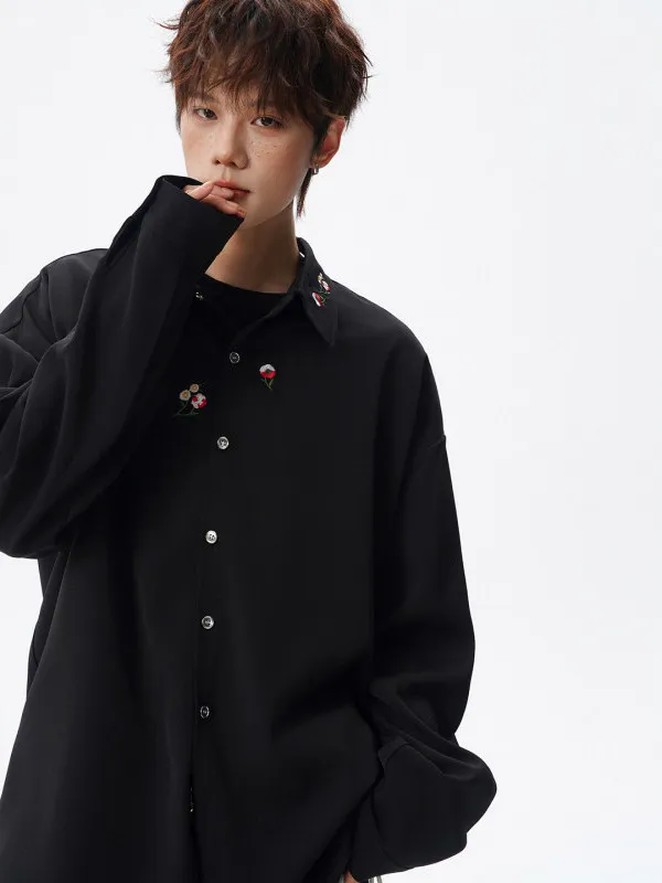New Chinese Style Long Sleeve Embroidered Loose Men's Shirt Casual Fashionable Spring Summer Autumn Polyester Spandex Blend
