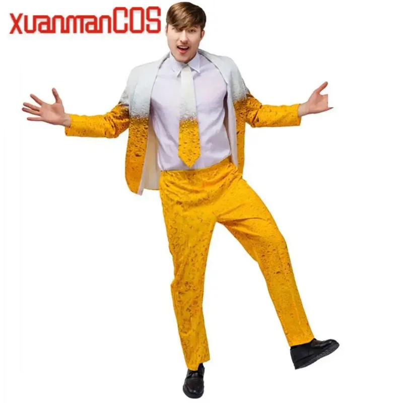 A Litter Of Bears Halloween MenS Oktoberfest Cosplay Costume Suit for Adult Woman Man Othes Role Play Yellow Beer Part 2025 New