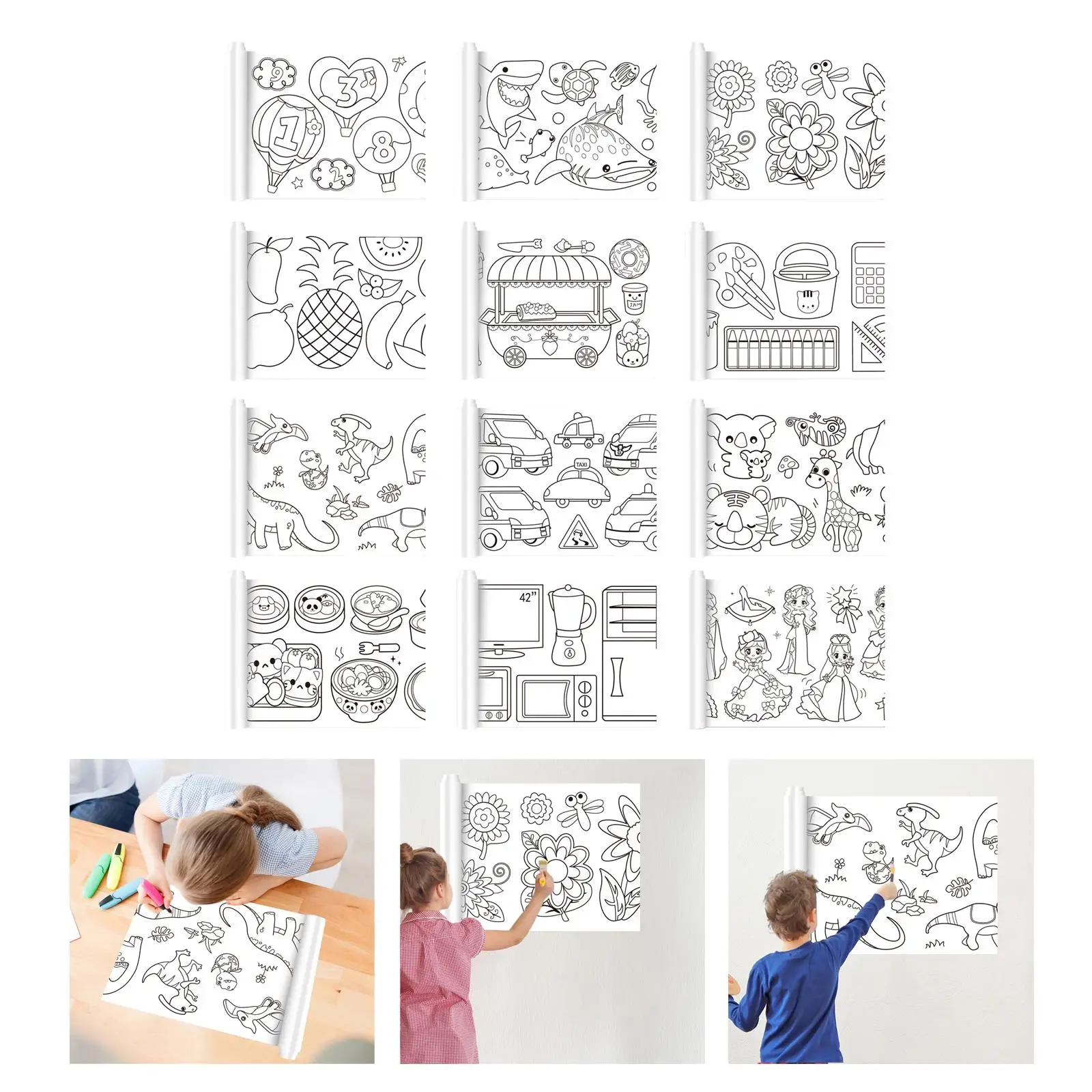 Art Paper Roll Sticky Coloring Book 30x300cm DIY Coloring Posters for Party Home