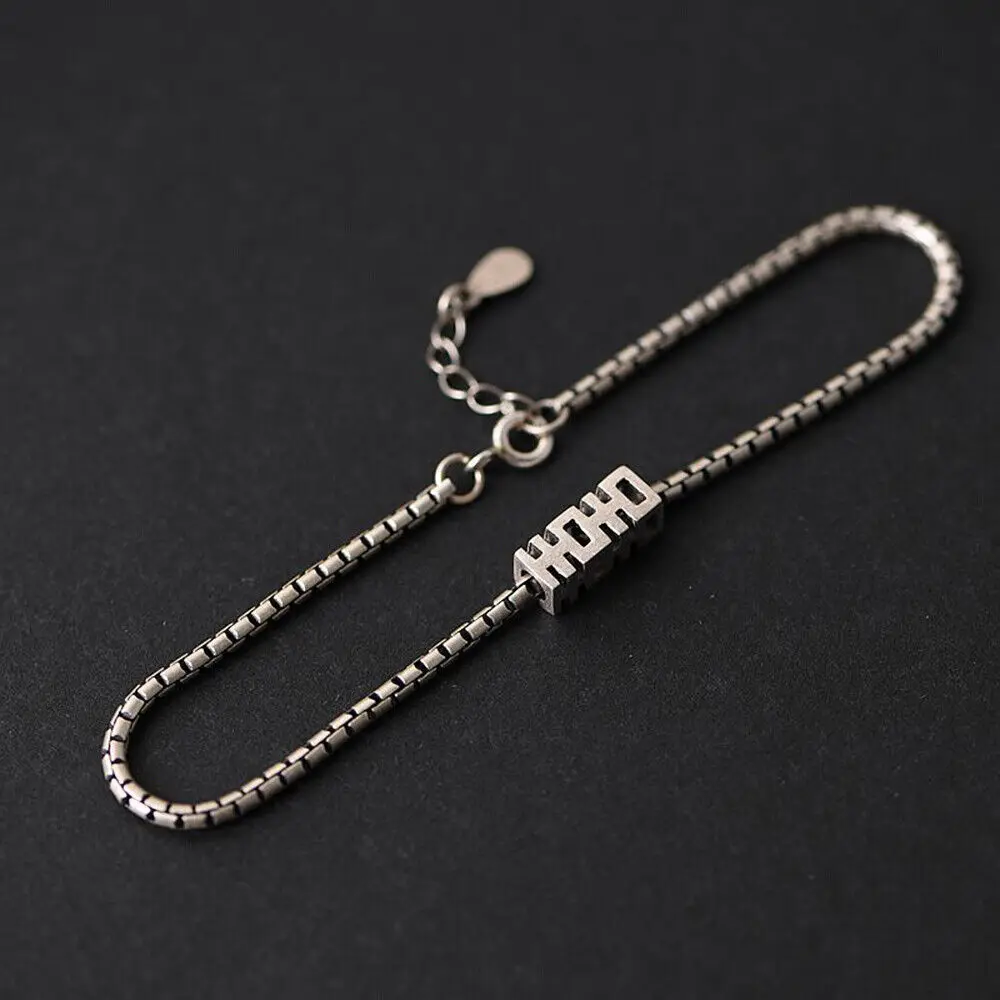 

Solid 925 Sterling Silver Happy Word Charm With Box Link Chain Bracelet 7.08inch