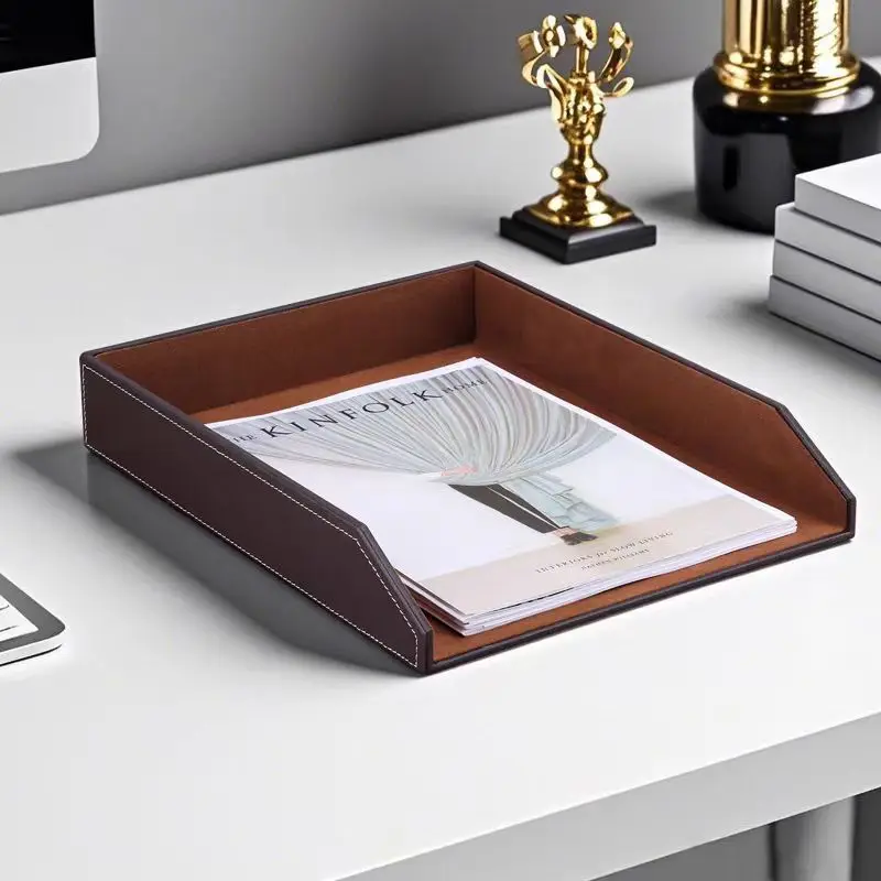Simplicity Business Office Desktop Leather A4 File Tray Creative Stackable Single Layer Storage Tray Sundry Trays