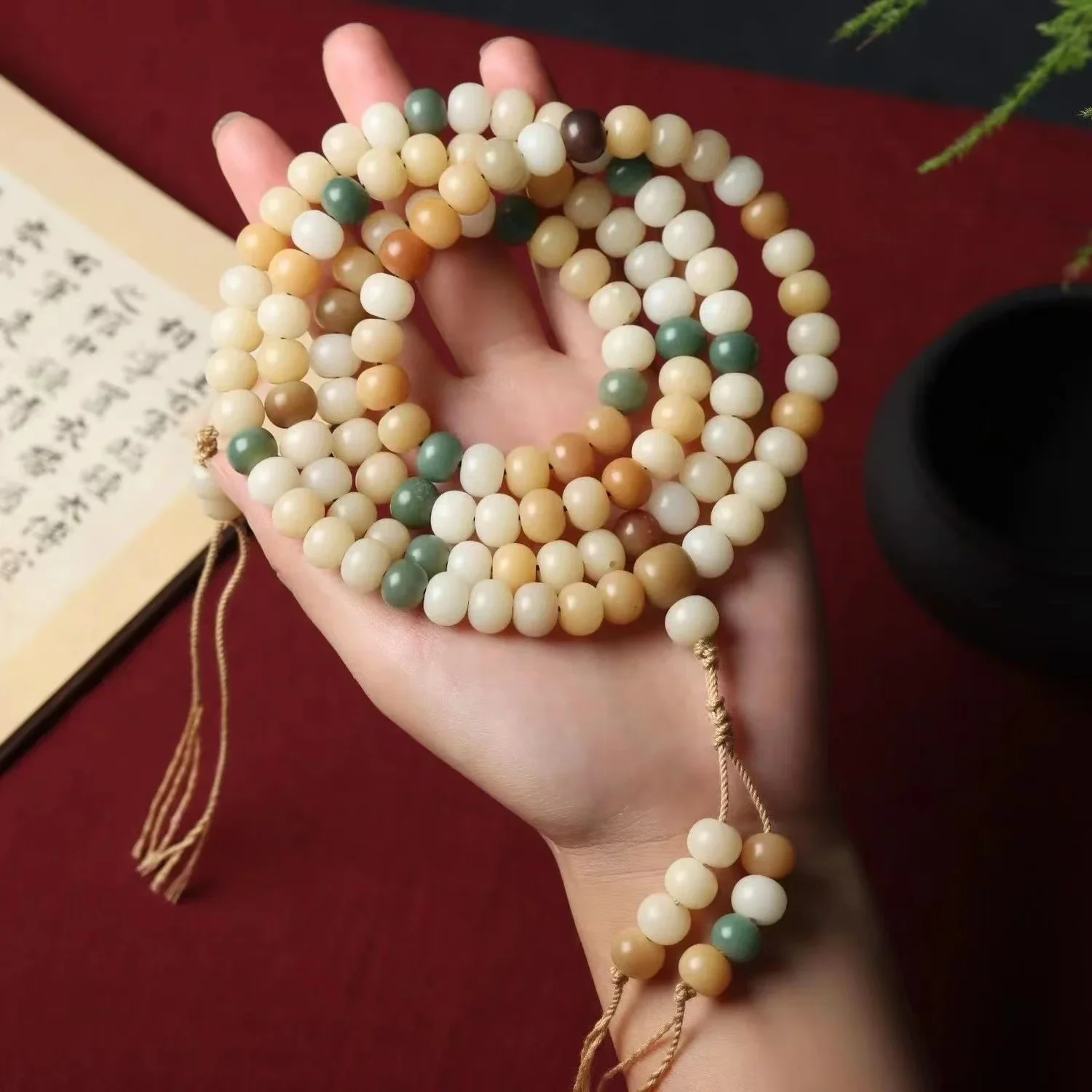 108 Natural White Jade Bodhi Hand Strings Bodhi Root Buddha Beads Men's Rosary Pearls Play Plate Play Bracelet Ladies