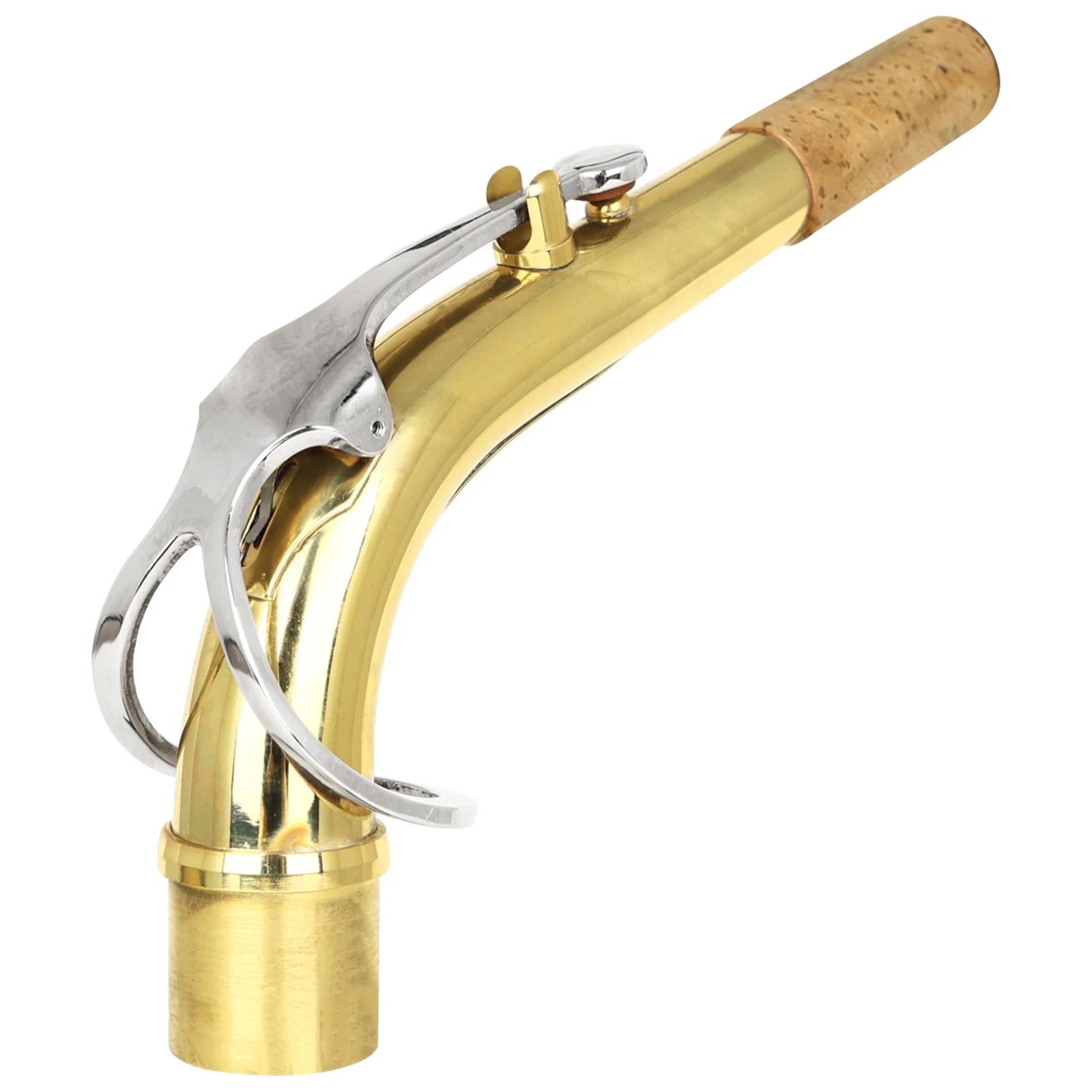 Brass Alto Saxophone Neck Gold and Silver Dual Color Sax Bend Neck with Cork Tenon 25.5mm Replacement Part for Alto Saxophone
