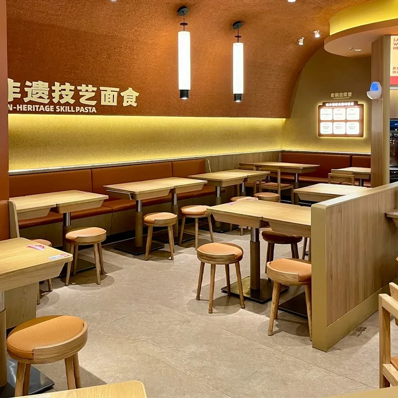 Table and chair noodle shop snack catering chain with drawers commercial solid wood table and chair combination