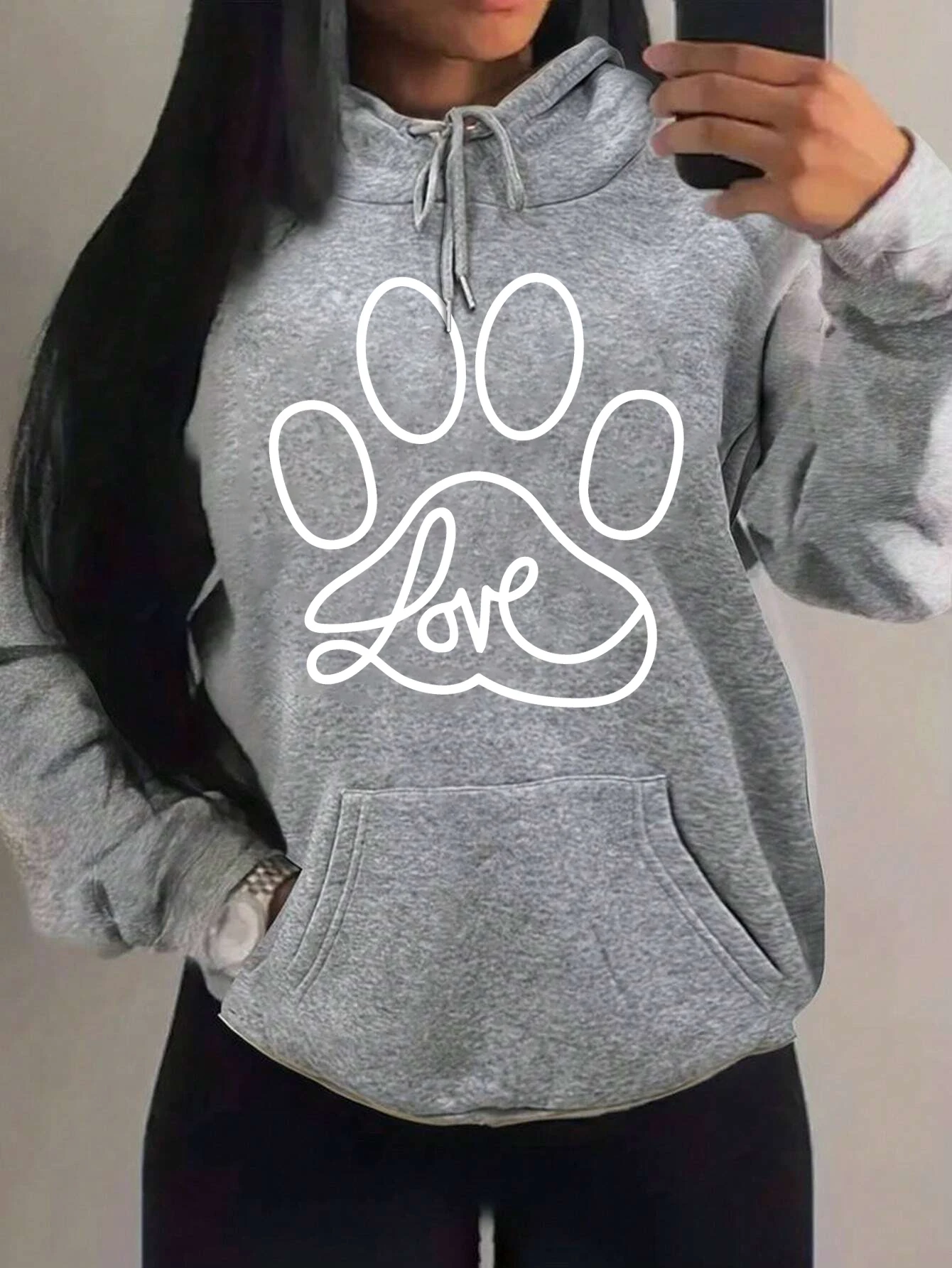 Amor na mão de gato Moletons com estampa criativa para mulheres, roupa esportiva de lã, bolso outono, streetwear hip hop, nova moda