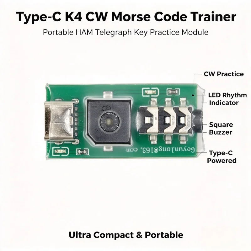 Type-C Manual K4 CW Key Trainer, CW Keyer Oscillator, Morse Code Practice Key for HAM Radio, Portable CW Trainer Board