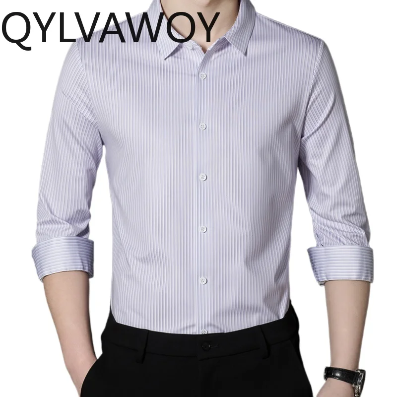 QYLVAWOY 100% Mulberry Silk Shirts for Men Clothing 2024 Spring Autumn Mens Shirts Business Casual Long Sleeve Top White Shirt