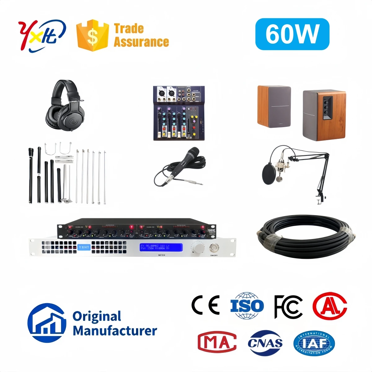 

Full Broadcast Studio 60W FM Transmitter, 100-240V, CD Quality, for Radio Broadcast/School/Mine Operation, Smart Temp Control