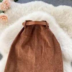 A-line Skirt Elegant High Waist Split Midi Skirt for Women Soft Thick Warm Sheath Style with Zipper Closure Solid Color Commute
