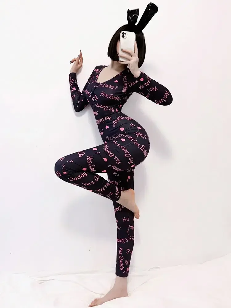 Cerniera a maniche lunghe con apertura sul cavallo Body elastico in spandex Catsuit Collant Hot Sexy Clubwear Lingerie Body Body Unitard Body