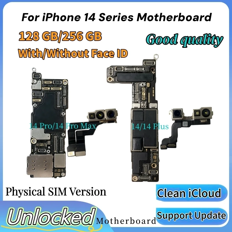 Fully Tested Unlocked For 14Pro Mainboard For iPhone 14 Pro Max 14 Plus Motherboard Clean iCloud With/NO Face ID Logic Board